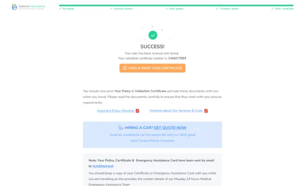 Policy Wizard - Purchase confirmation